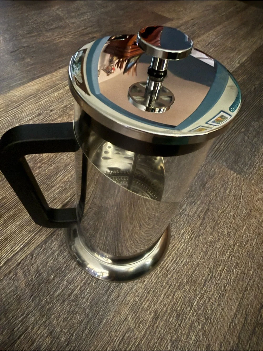 Stainless Steel and Glass French Press Coffee Maker - Black Handle